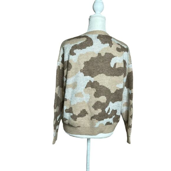 Lucky Brand Neutral Camu Crew Neck sweater Beige Blend Women's sz Medium - Picture 6 of 12